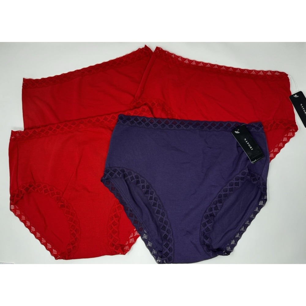 Natori 4 Pair Bliss Lace Trim High Rise Cotton Brief Underwear Large 755058